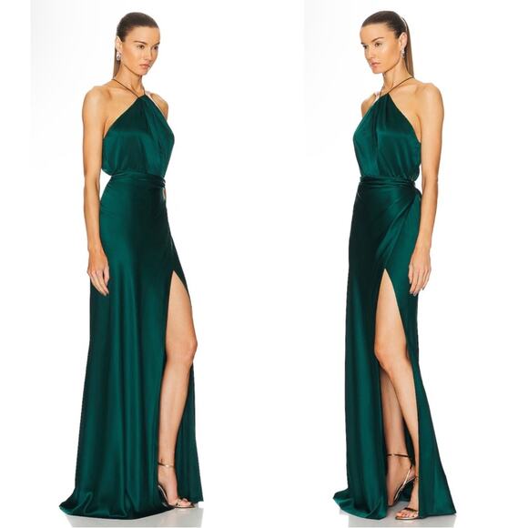 The Sei Silk Forest Green Asymmetric Halter Maxi Dress Size 0 - Picture 2 of 8